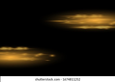 
Abstract stylish light effect on a black background. Gold glowing neon lines in motion. Gold glowing dust and glare. Flash Light. Light trail. Vector illustration. EPS 10