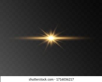 Abstract stylish light effect on a black background. Gold glowing neon line. Golden luminous dust and glares. Flash Light. luminous 
