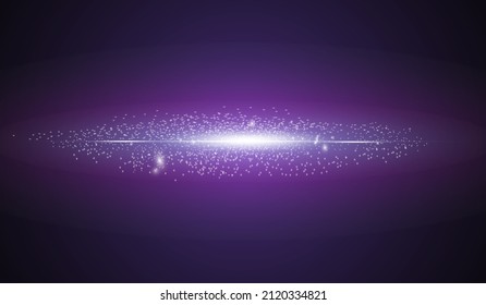 Abstract stylish light effect on black background. Gold glowing neon lines. Golden glowing dust and glare. Flash Light. Light trail.