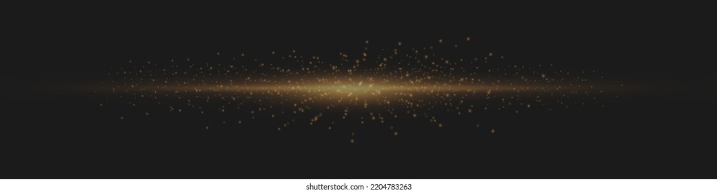 Abstract stylish light effect on black background. Gold glowing neon lines. Golden glowing dust and glare. Flash Light. Light trail. Vector illustration. EPS 10