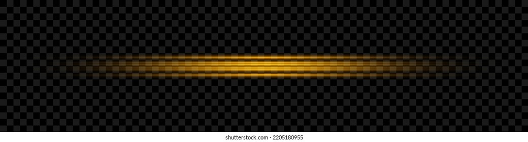 Abstract stylish light effect on transparent background. Golden glowing neon line. Golden glowing dust and glare. Flash Light. luminous
