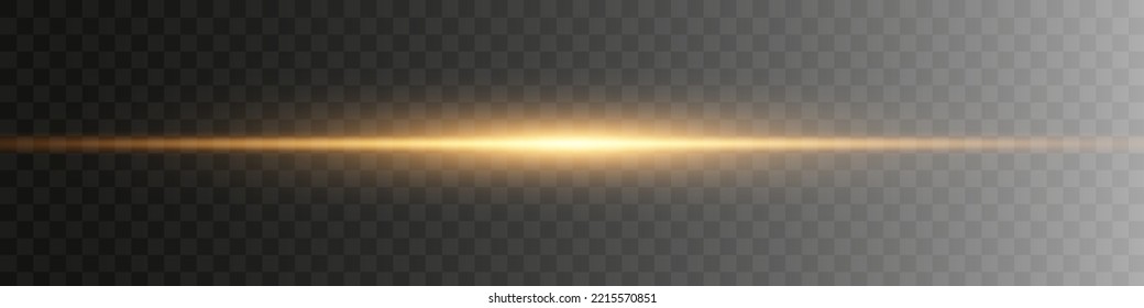 Abstract stylish light effect on transparent background. Golden glowing neon line. Flash Light.