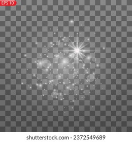 Abstract stylish light effect on a black background. Gold glowing neon line. Golden luminous dust and glares. Flash Light. luminous trail. Vector illustration. EPS 10