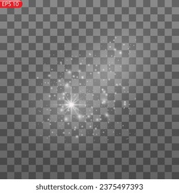 Resumen de efecto de luz elegante sobre un fondo negro. Línea de neón dorado. Polvo luminoso dorado y bombillas. Luz Flash. rastro luminoso. Ilustración vectorial. EPS 10