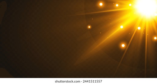 Abstract stylish light effect on black background. Golden glowing neon line. Golden glow dust and glare. Flash. Glowing trail. Vector illustration.