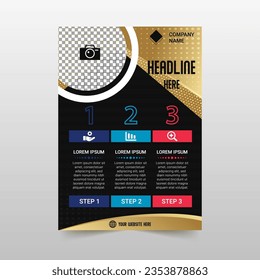 Abstract Stylish Luxury Black and Gold Flyer Template, can be used for business designs, presentation designs or any suitable designs.