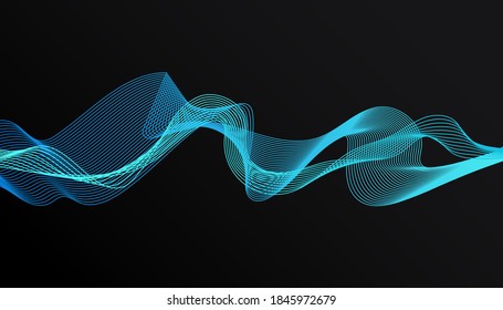 Resumen diseño moderno y elegante con una moderna ola de degradado azul sobre un fondo oscuro para el folleto de diseño, sitio web, volante.