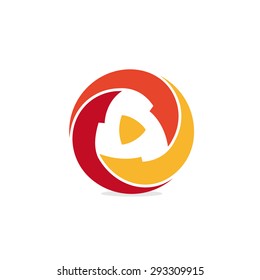 Abstract Stylish Multimedia Power Button, Video Or Audio. The Unusual Round Shape Of The Arrows. Isolated Logo.