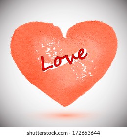Abstract stylish orange heart, acrylic paint. Vector illustration 