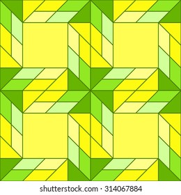 Abstract stylish ornamental seamless pattern with different geometrical shapes of yellow and green shades