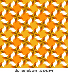 Abstract stylish ornamental seamless pattern with  different geometrical shapes of orange, brown and white shades