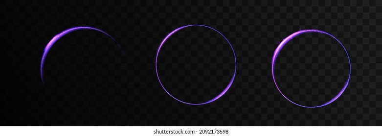 Abstract stylish purple round light frames on black background. Golden glowing neon line. Vector 10 eps