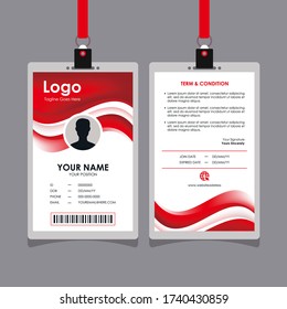 Abstract Stylish Red White Wave Id Card Design, Professional Identity Card Template Vector for Employee and Others