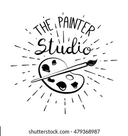 Abstract stylish round design studio illustration with brush and palette for logo or other use.