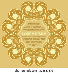 Abstract stylish round frame with decorative elements of golden shades