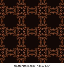 Abstract stylish seamless pattern with bronze decorative ornament on dark brown background