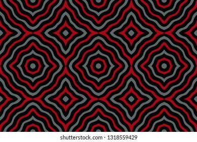 Abstract stylish seamless pattern with decorative ornament of red, gray and black shades