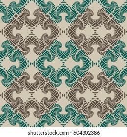 Abstract stylish seamless pattern with fractal decorative ornament of brown, green, and beige shades