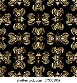 Abstract stylish seamless pattern with golden decorative ornament on black background