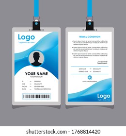 Abstract Stylish Smooth Blue Wavy Id Card Design, Professional Identity Card Template Vector for Employee and Others