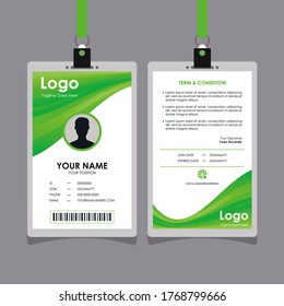 Abstract Stylish Smooth Green Wavy Id Card Design, Professional Identity Card Template Vector for Employee and Others