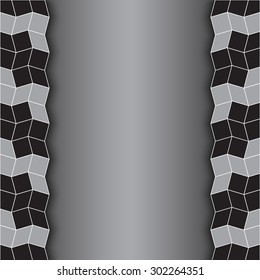 Abstract stylish text or photo template with black and gray shades vertical borders of rhombus and square shapes on metallic background
