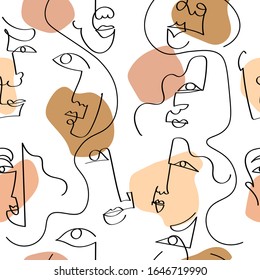 Textura abstracta y elegante con rostros humanos. Vector de tracción manual sin fisuras con retratos de estilo moderno.