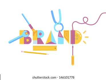 Abstract stylish vector illustration of brand construction concept in modern flat design. Isolated on white background