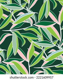 Abstract Stylish Vector Leaves Trendy Fashion Colors Seamless Pattern Perfect for Allover Fabric Print or Wrapping Paper Natural Background Green Tones