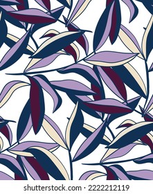 Abstract Stylish Vector Leaves Trendy Fashion Colors Seamless Pattern Perfect for Allover Fabric Print or Wrapping Paper Natural Background