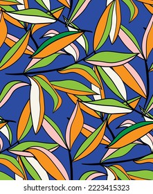 Abstract Stylish Vector Leaves Trendy Fashion Colors Seamless Pattern Perfect for Allover Fabric Print or Wrapping Paper Natural Background