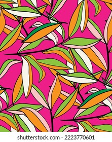 Abstract Stylish Vector Leaves Trendy Fashion Colors Seamless Pattern Perfect for Allover Fabric Print or Wrapping Paper Natural Background
