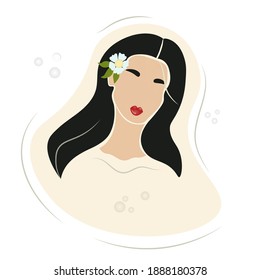 Abstract  stylish woman portrait. Cute brunette girl. Dreamy lady. Vector. Minimalism. Fashion illustration Isolated on white background.