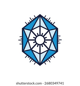 Abstract, stylized, blue diamond shape graphic design. Focuses on geometric patterns.