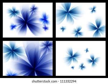 Abstract stylized blue vector flowers set.