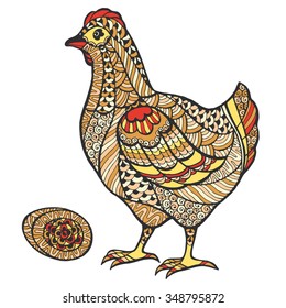 Abstract stylized chicken with egg style zen art.
