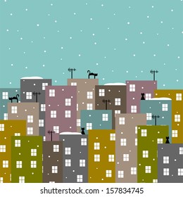 abstract stylized city in winter vector illustration