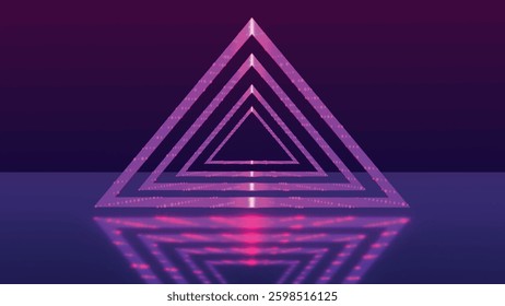 Abstract stylized colorful triangle logo template on dark background. Abstract space, shiny neon light triangles. 3d vector illustration