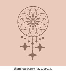 Abstract stylized decorative boho dreamcatcher. Decor for interior decoration, poster, clothing. Flat isolated illustration on white background