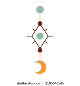 Abstract stylized decorative boho moon sign, pendant. Decor for interior decoration, poster, clothing. Flat isolated illustration on white background