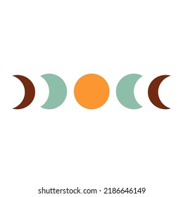 Abstract stylized decorative boho moon sign in different phases. Decor for interior decoration, poster, clothing. Flat isolated illustration on white background