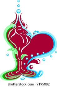 Abstract stylized drawing of rose and a heart