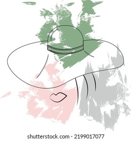 An abstract stylized drawing of a womans face in a hat on a background of colored spots. Isolate
