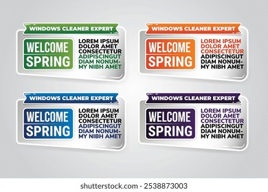 abstract stylized element web banners set with example of text windows cleaner expert, welcome spring. there are four colors can be selected. 