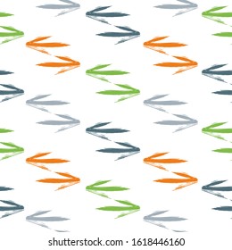 Abstract, stylized fir tree seamless background. Texture with tribal indian hand drawn arrows. Illustration for fabric, background, wallpaper, scrapbooking projects for kids.