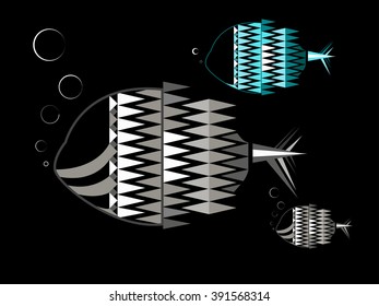 Abstract stylized fish on a black background