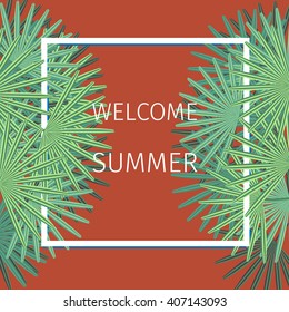 abstract stylized floral decor with green tropical leaves