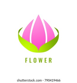 Abstract stylized flower logo design template. Yoga and spa beauty studio concept logotype vector isolated sign. Summer or spring organic flower symbol