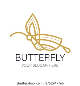 Abstract stylized geometric butterfly logo design on white background. Elegant jewelry linear style vector illustration.