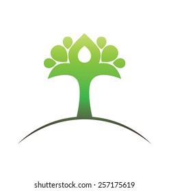 Abstract and stylized green tree vector emblem design